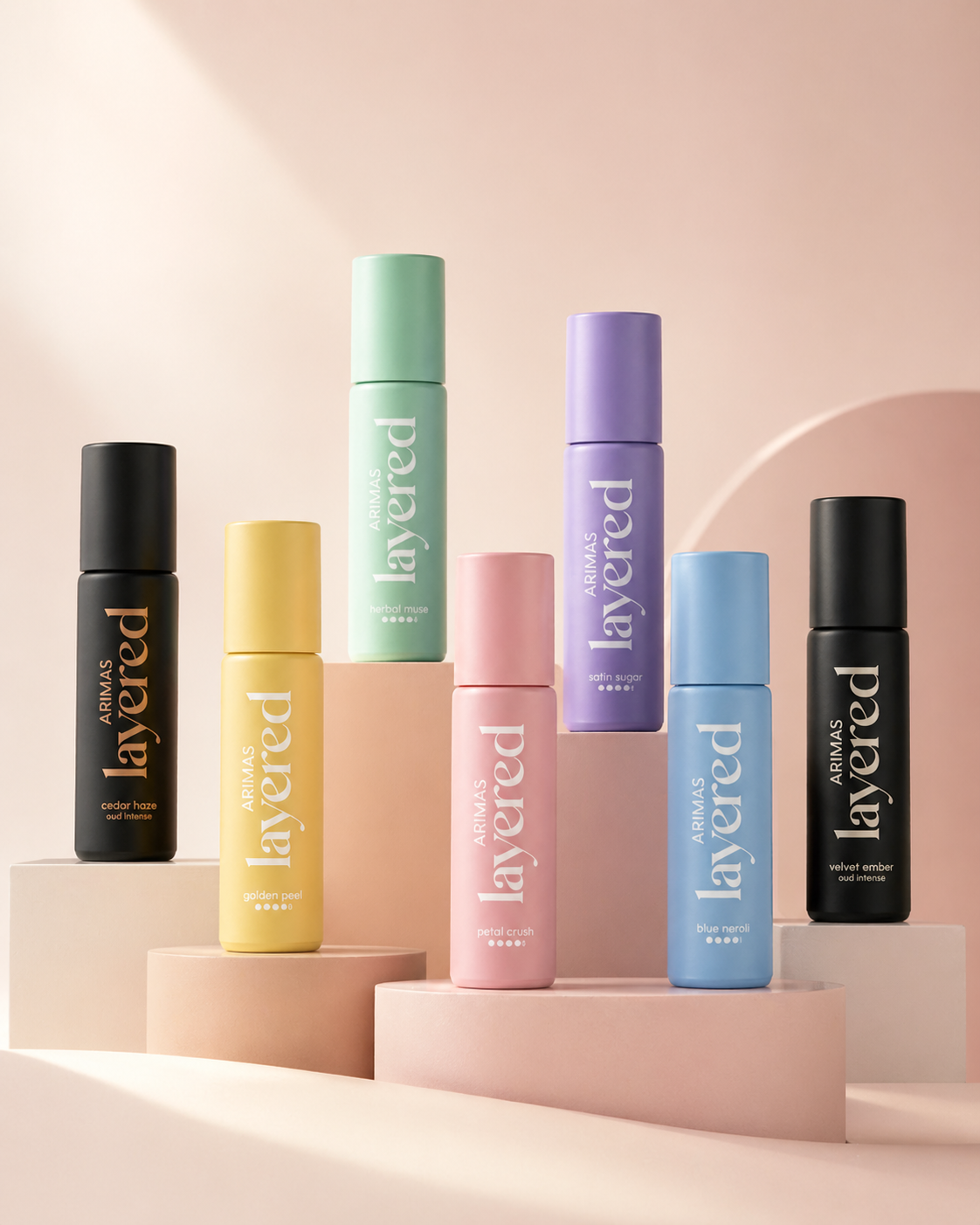 ARIMAS Layered pure oils arranged as a scent wardrobe